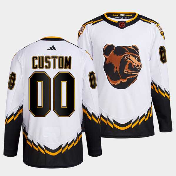 Mens Boston Bruins Custom White 2022 Reverse Retro Stitched Jersey